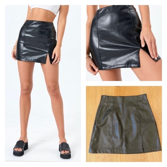 Glassons Skirts Glassons Faux Leather Pu Black Slit Mini Skirt Size